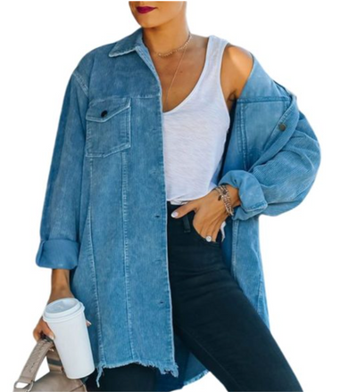 Camisa Oversized de Pana Lavada para Mujer - Estilo Europeo y Americano