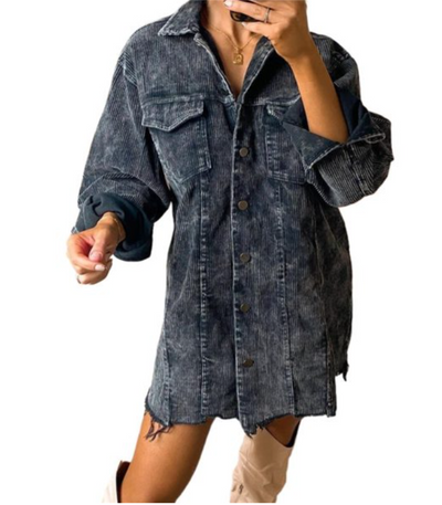 Camisa Oversized de Pana Lavada para Mujer - Estilo Europeo y Americano - Image 3