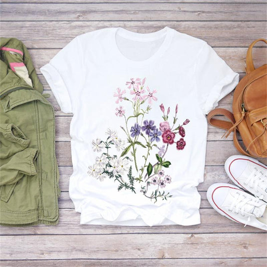 Camiseta Estampada con Ilustración Floral para Mujer - Diseño Casual