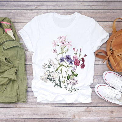 Camiseta Estampada con Ilustración Floral para Mujer - Diseño Casual