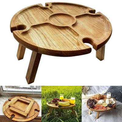 Mesa Plegable de Madera para Picnic con Soporte para Copas de Vino 2 en 1 - Image 5