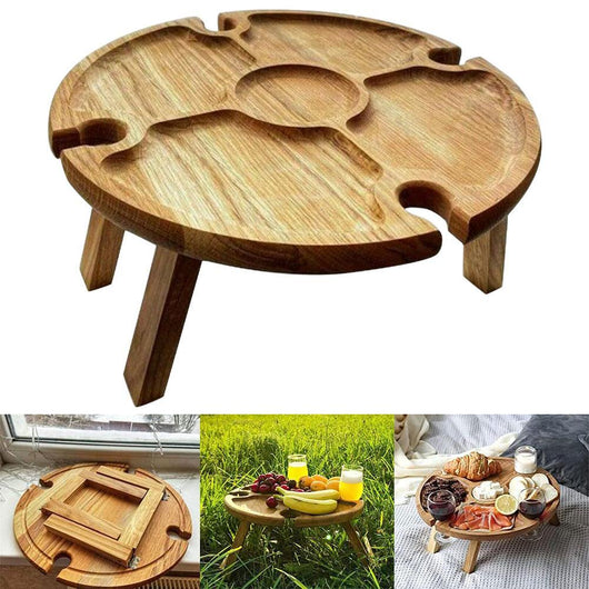 Mesa Plegable de Madera para Picnic con Soporte para Copas de Vino 2 en 1 - Image 5