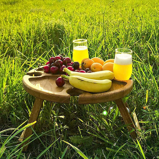 Mesa Plegable de Madera para Picnic con Soporte para Copas de Vino 2 en 1 - Image 4