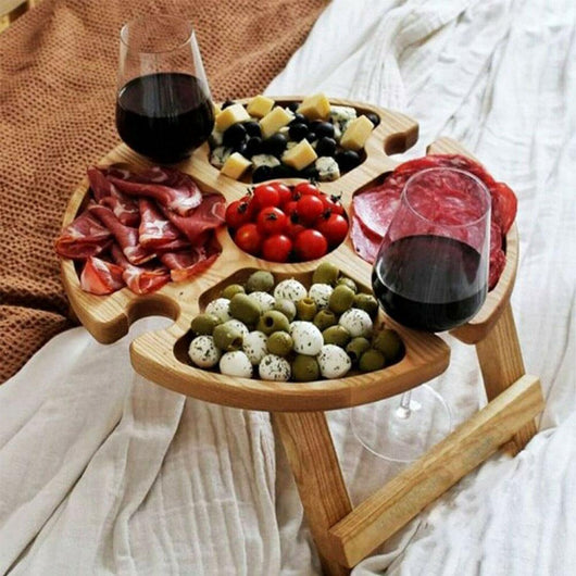 Mesa Plegable de Madera para Picnic con Soporte para Copas de Vino 2 en 1