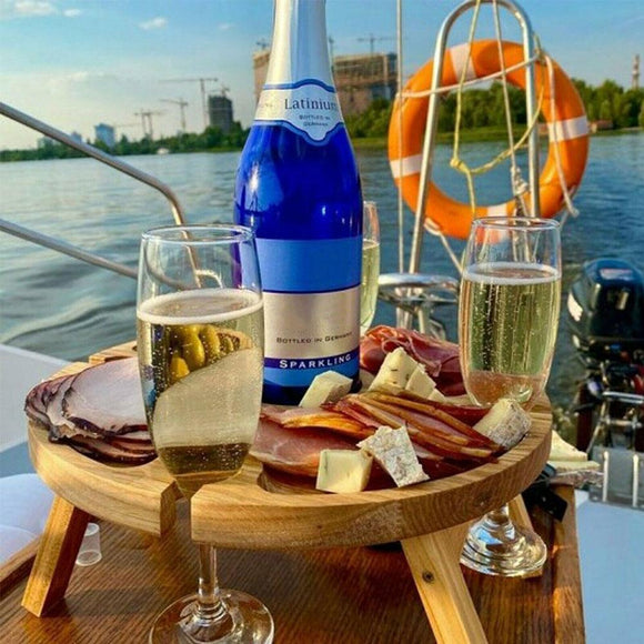 Mesa Plegable de Madera para Picnic con Soporte para Copas de Vino 2 en 1