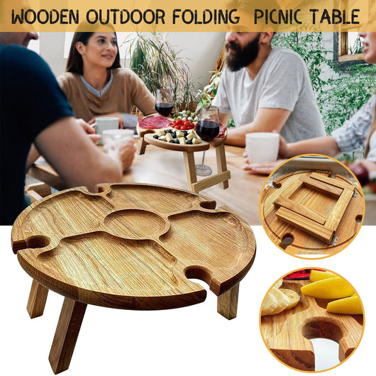 Mesa Plegable de Madera para Picnic con Soporte para Copas de Vino 2 en 1 - Image 3