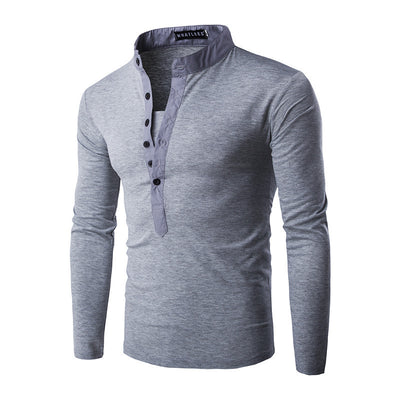 Camiseta Slim Cuello Alzado con Botones - Manga Larga Casual - Image 6