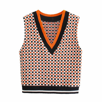 Chaleco de Punto Retro Cuadros V-Neck - Versátil y Clásico - Image 9