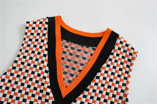 Chaleco de Punto Retro Cuadros V-Neck - Versátil y Clásico - Image 2