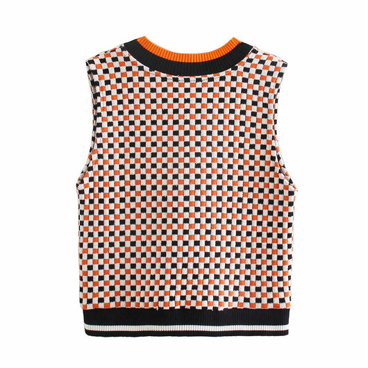 Chaleco de Punto Retro Cuadros V-Neck - Versátil y Clásico - Image 4