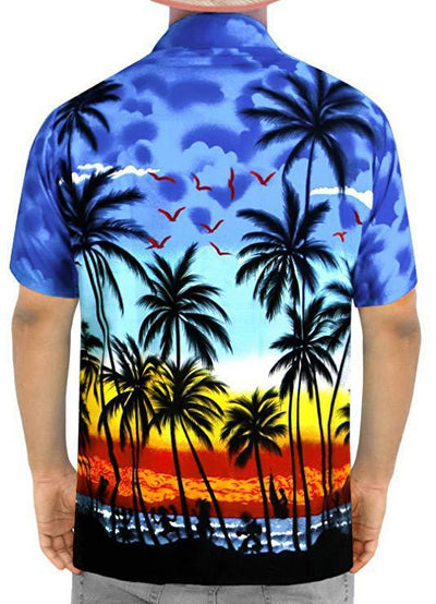 Playera Hawaiana Estampada 3D de Manga Corta