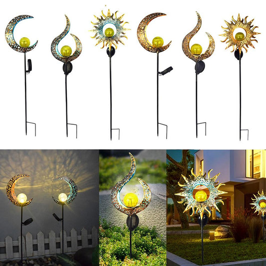 Lámpara Solar Retro de Hierro Forjado para Jardín con Proyección Decorativa