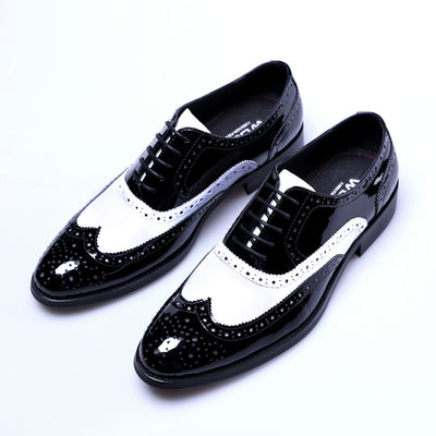Zapatos de Cuero Negro y Blanco con Punta Afilada para Hombre - Image 7