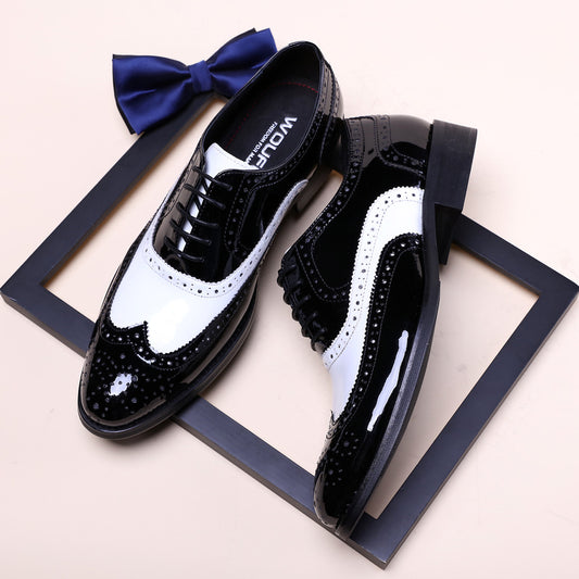 Zapatos de Cuero Negro y Blanco con Punta Afilada para Hombre - Image 2