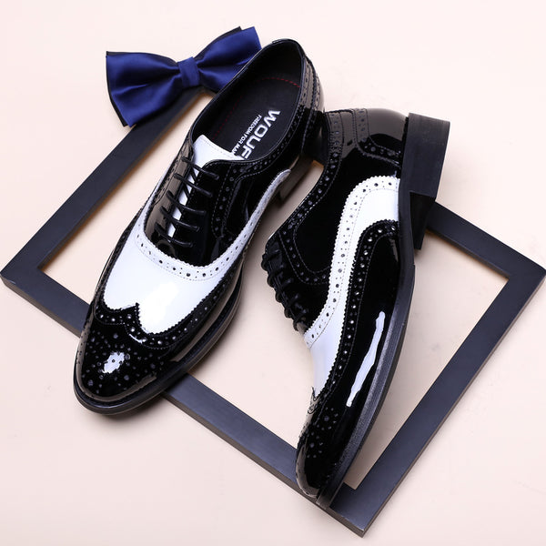 Zapatos de Cuero Negro y Blanco con Punta Afilada para Hombre