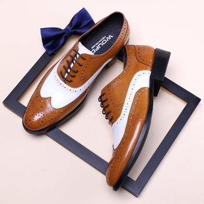 Zapatos de Cuero Negro y Blanco con Punta Afilada para Hombre