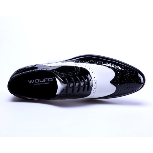 Zapatos de Cuero Negro y Blanco con Punta Afilada para Hombre - Image 4