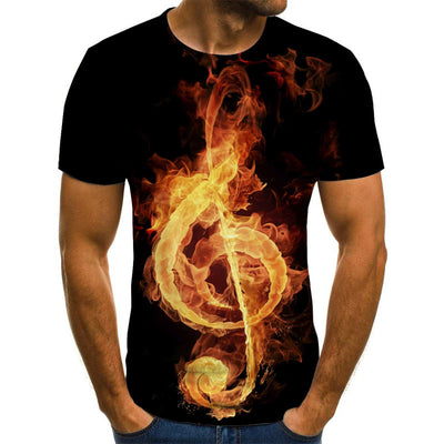 Playera Estampada 3D Notas Musicales Flame para Hombre - Image 13