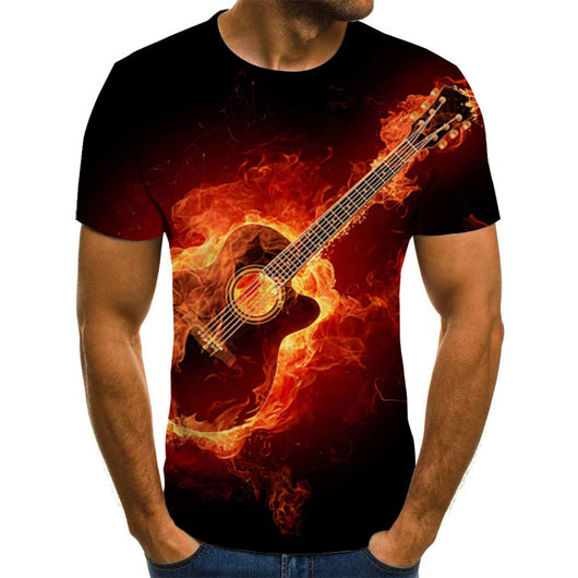 Playera Estampada 3D Notas Musicales Flame para Hombre - Image 4