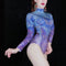 Traje de Escena Morado con Strass, Diseño de Horquilla Alta y Tela Elástica