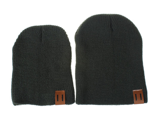 Gorro de Lana Tejido con Etiquetas Verticales - Juego Familiar Padre e Hijo