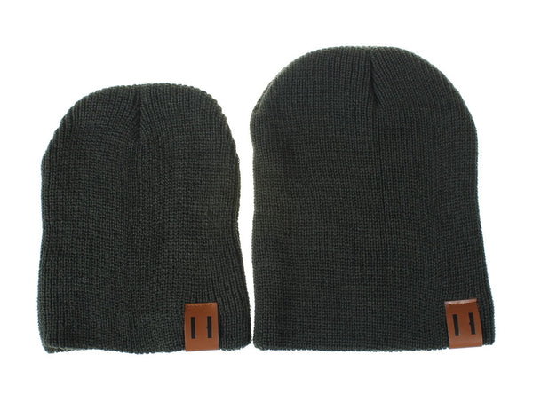 Gorro de Lana Tejido con Etiquetas Verticales - Juego Familiar Padre e Hijo