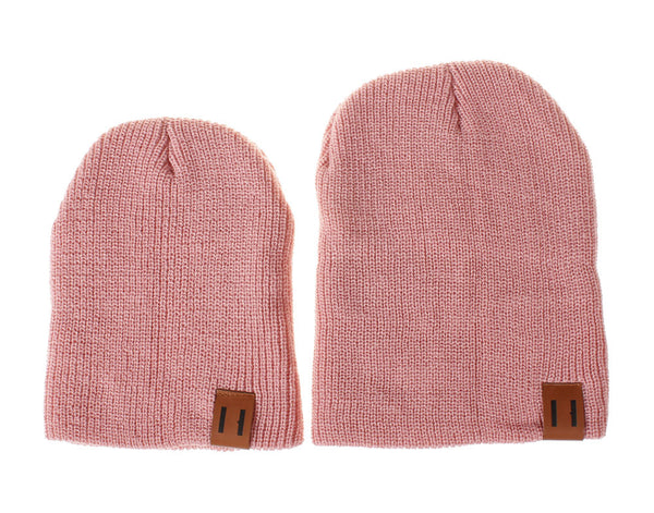 Gorro de Lana Tejido con Etiquetas Verticales - Juego Familiar Padre e Hijo