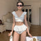 Bikini Fruncido Backless de Cintura Alta con Detalle Dividido