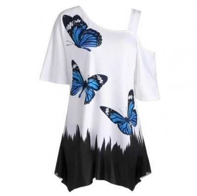 Camiseta de Un Hombro con Estampado Digital de Mariposa - Image 12