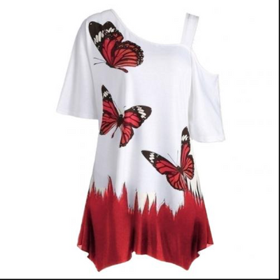 Camiseta de Un Hombro con Estampado Digital de Mariposa - Image 10