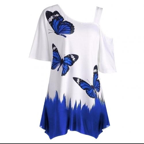 Camiseta de Un Hombro con Estampado Digital de Mariposa