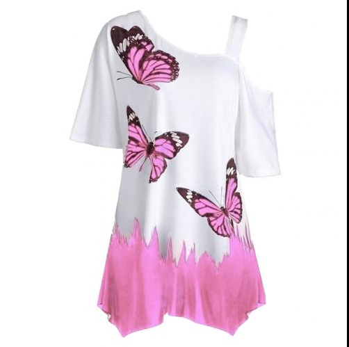 Camiseta de Un Hombro con Estampado Digital de Mariposa