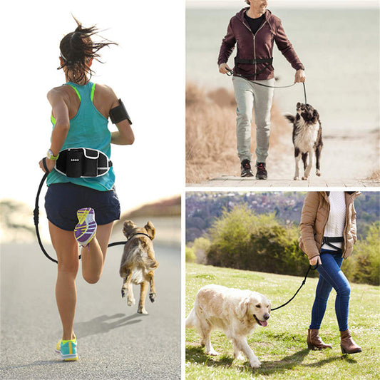 Correa para Perro con Cinturón Manos Libres - Bolsa de Almacenamiento para Paseos y Running