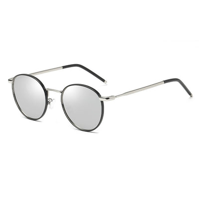 Women's retro round frame polarized sunglasses with gold metal frames, brown lenses, and orange temple tips. - Image 10