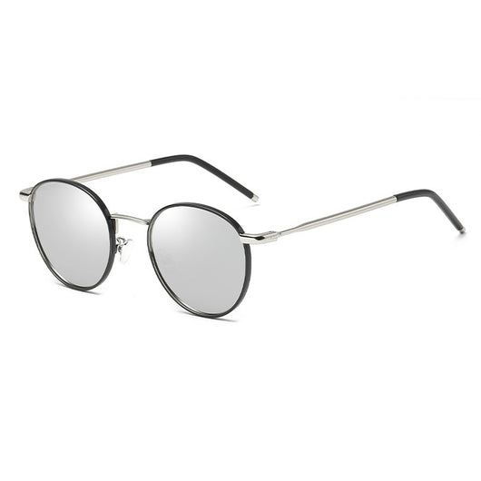 Women's retro round frame polarized sunglasses with gold metal frames, brown lenses, and orange temple tips. - Image 10