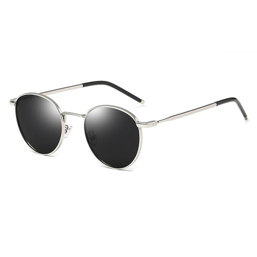 Women's retro round frame polarized sunglasses with gold metal frames, brown lenses, and orange temple tips. - Image 12