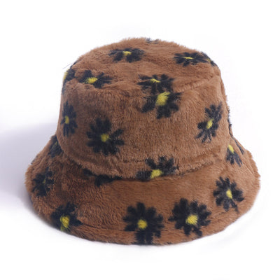Gorro Pescador Coreano con Estampado Margarita - Abrigo Invierno Otoño Pelaje Conejo - Image 12
