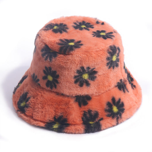 Gorro Pescador Coreano con Estampado Margarita - Abrigo Invierno Otoño Pelaje Conejo - Image 11