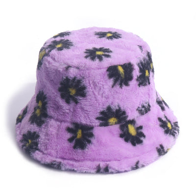 Gorro Pescador Coreano con Estampado Margarita - Abrigo Invierno Otoño Pelaje Conejo - Image 4