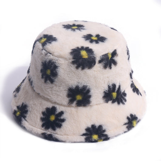 Gorro Pescador Coreano con Estampado Margarita - Abrigo Invierno Otoño Pelaje Conejo - Image 5