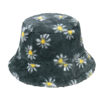 Gorro Pescador Coreano con Estampado Margarita - Abrigo Invierno Otoño Pelaje Conejo - Image 8