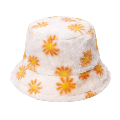 Gorro Pescador Coreano con Estampado Margarita - Abrigo Invierno Otoño Pelaje Conejo - Image 7