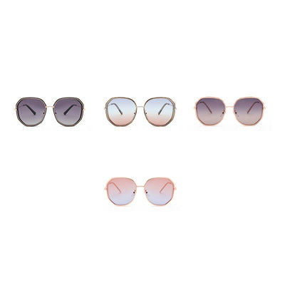 Ladies' rose gold-toned octagonal polarized sunglasses with gradient gray lenses on a white background. - Image 5