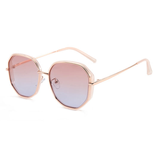 Ladies' rose gold-toned octagonal polarized sunglasses with gradient gray lenses on a white background. - Image 4