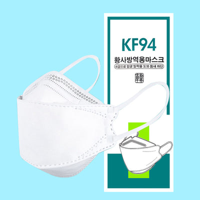Black KF94 3D protection filter mask shown with its teal and white packaging for a 20-piece pack. - Image 8