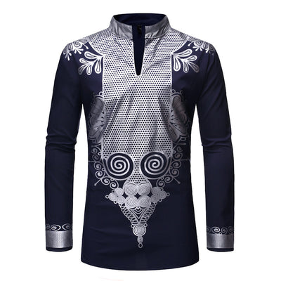 Blusa Africana con Cuello de Pie y Mangas Largas Efecto Bronceado