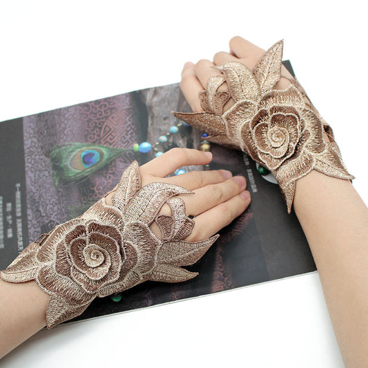 Guantes Étnicos Bordados para Otoño con Puño Ajustable