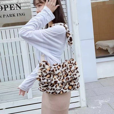 Bolso de Hombro Diagonal Leopardo Peluche Multicolor