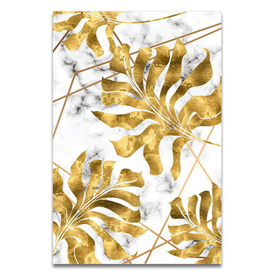 Cuadro Decorativo Nórdico Moderno con Hojas Doradas - Pintura en Lienzo Abstracta - Image 3