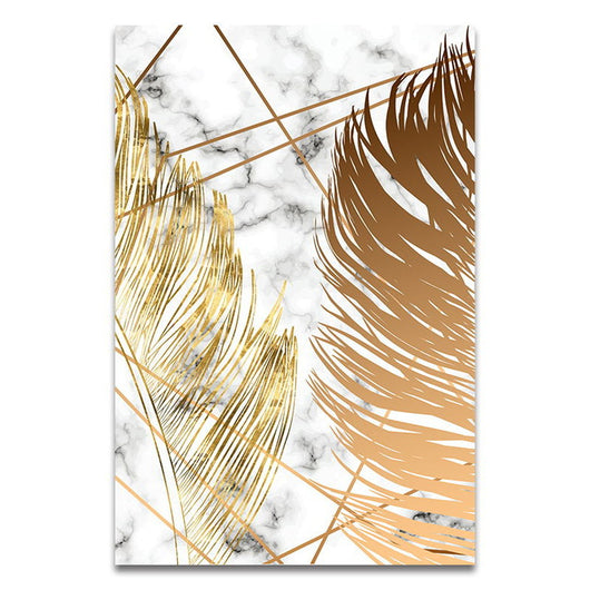 Cuadro Decorativo Nórdico Moderno con Hojas Doradas - Pintura en Lienzo Abstracta - Image 2
